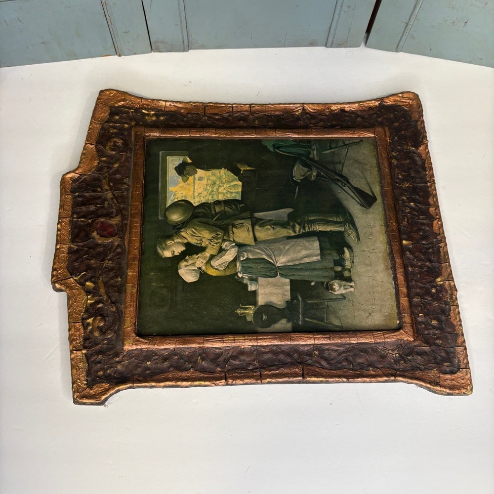 Antique WWI "GOODBYE, LITTLE FRENCH MOTHER" Wooden Wall Art Norman Rockwell - Picture 4 of 10